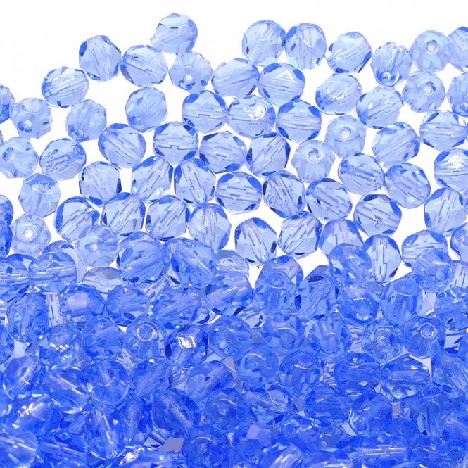 6mm Czech Faceted Round Glass Bead - Light Sapphire - 50pk