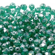 6mm Czech Faceted Round Glass Bead - Lustre Emerald - 50pk