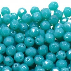 6mm Czech Faceted Round Glass Bead - Malachite Green Opal - 50pk
