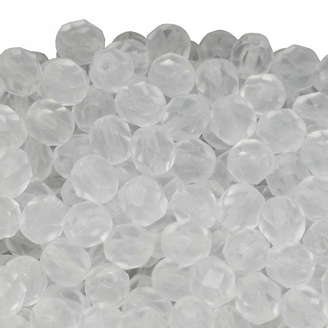 6mm Czech Faceted Round Glass Bead - Matte Crystal - 50pk