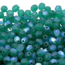 6mm Czech Faceted Round Glass Bead - Matte Emerald AB - 50pk