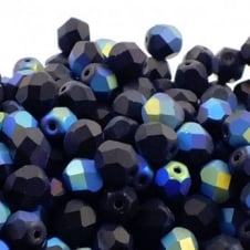 6mm Czech Faceted Round Glass Bead - Matte Jet AB - 50pk