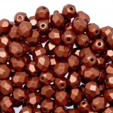 6mm Czech Faceted Round Glass Bead - Matte Metallic Dk Copper - 50pk