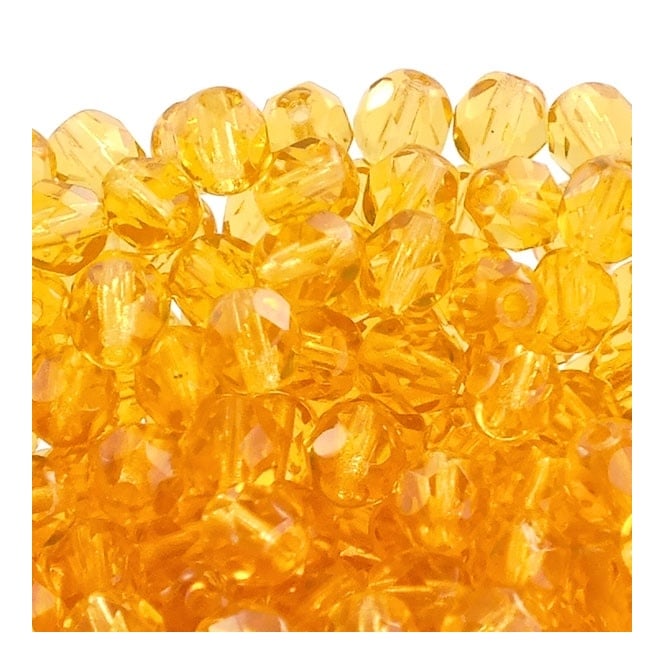 6mm Czech Faceted Round Glass Bead - Medium Topaz - 50pk