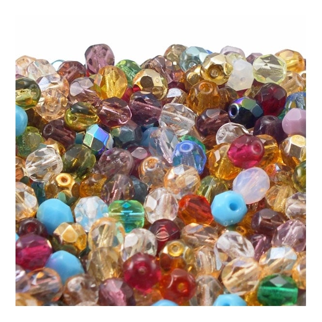 6mm Czech Faceted Round Glass Bead - Mix