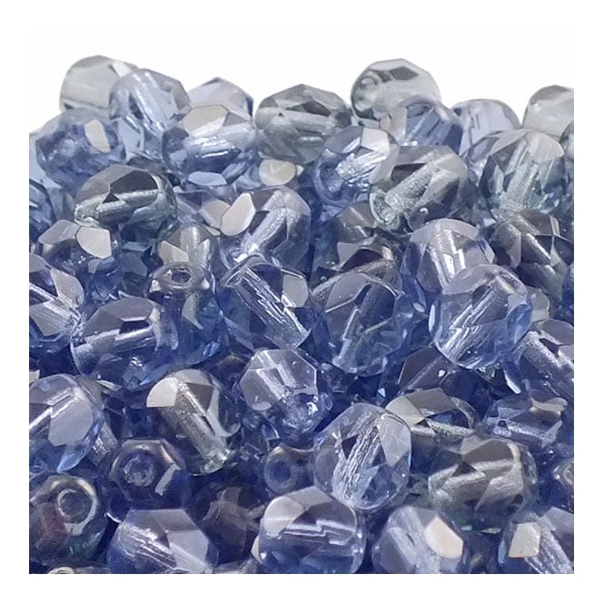 6mm Czech Faceted Round Glass Bead - Montana Blue - 50pk