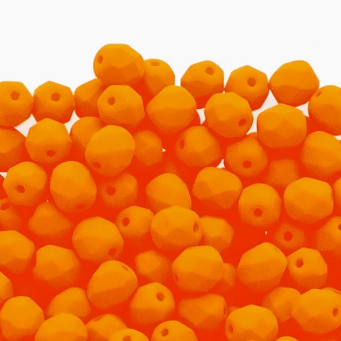 6mm Czech Faceted Round Glass Bead - Neon Orange - 50pk