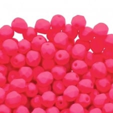 6mm Czech Faceted Round Glass Bead - Neon Pink - 50pk
