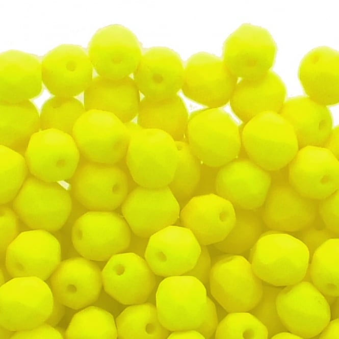 6mm Czech Faceted Round Glass Bead - Neon Yellow - 50pk