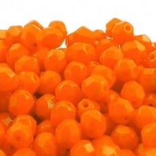 6mm Czech Faceted Round Glass Bead - Opaque Orange - 50pk