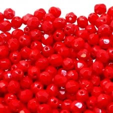 6mm Czech Faceted Round Glass Bead - Opaque Red - 50pk