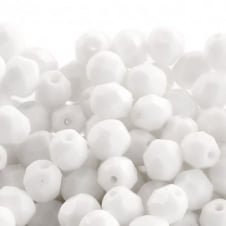 6mm Czech Faceted Round Glass Bead - Opaque White - 50pk