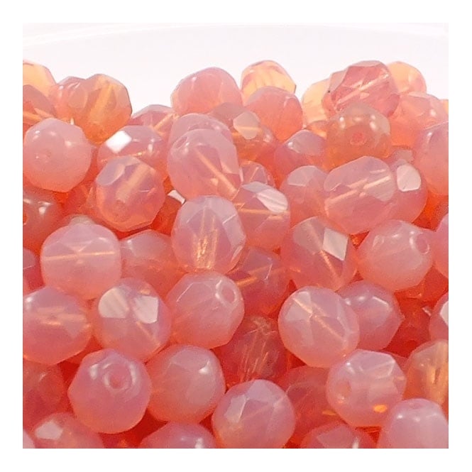 6mm Czech Faceted Round Glass Bead - Pink Opal - 50pk