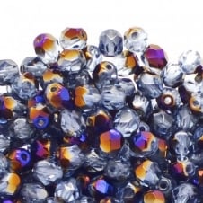 6mm Czech Faceted Round Glass Bead - Purple Iris/Sapphire - 50pk