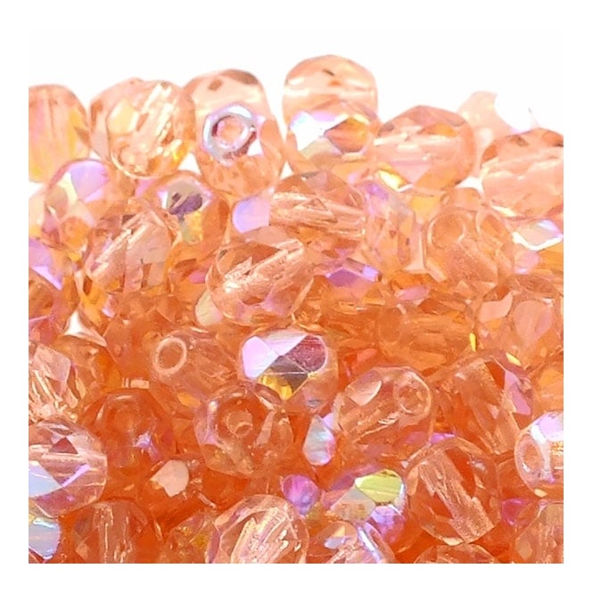 6mm Czech Faceted Round Glass Bead - Rosaline AB - 50pk