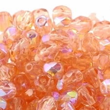 6mm Czech Faceted Round Glass Bead - Rosaline AB - 50pk