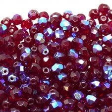 6mm Czech Faceted Round Glass Bead - Ruby AB - 50pk