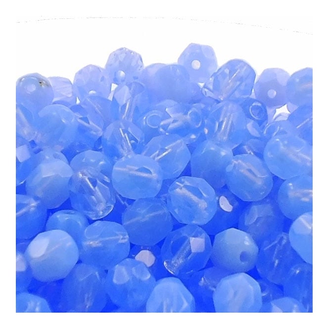 6mm Czech Faceted Round Glass Bead - Sapphire Opal - 50pk