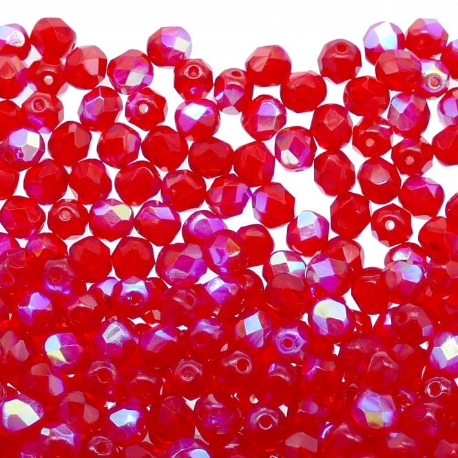 6mm Czech Faceted Round Glass Bead - Siam Ruby AB - 50pk