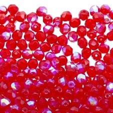 6mm Czech Faceted Round Glass Bead - Siam Ruby AB - 50pk