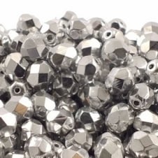 6mm Czech Faceted Round Glass Bead - Silver - 50pk