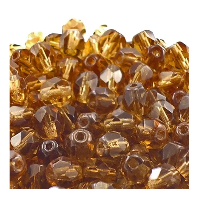 6mm Czech Faceted Round Glass Bead - Smoky Topaz - 50pk