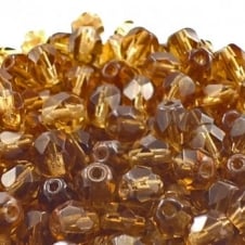 6mm Czech Faceted Round Glass Bead - Smoky Topaz - 50pk
