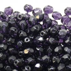 6mm Czech Faceted Round Glass Bead - Tanzanite - 50pk