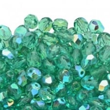 6mm Czech Faceted Round Glass Bead - Teal AB - 50pk