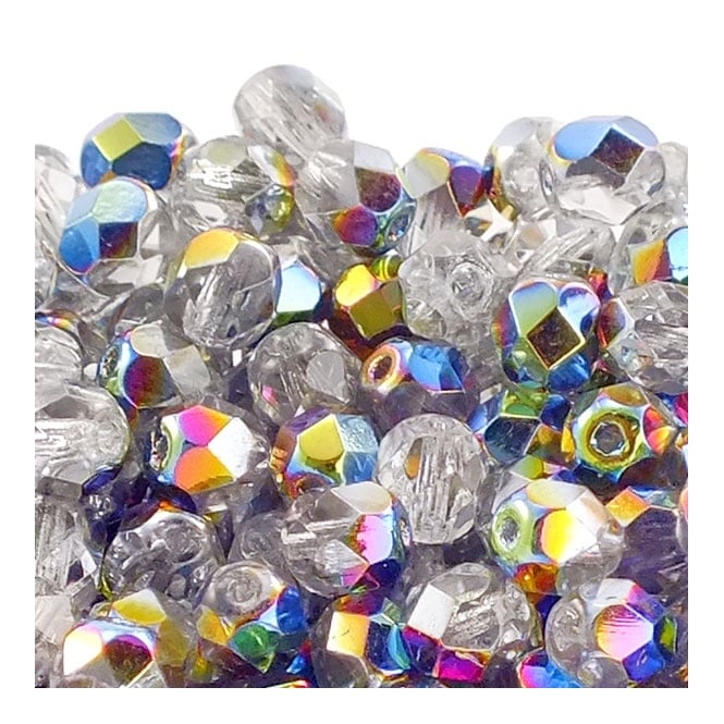 6mm Czech Faceted Round Glass Bead - Vitral Crystal - 50pk