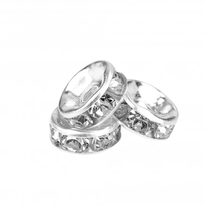 6mm Diamante Rondelles - Silver Plated - Crystal - 10pcs