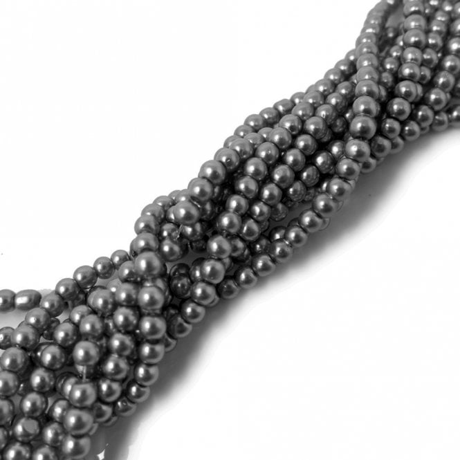6mm Round Glass Pearl Beads - Dark Grey - 140pcs (1 String)