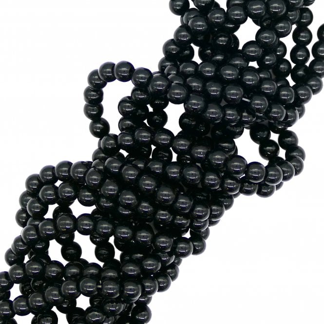 6mm Round Glass Pearl Beads - Jet - 140pcs (1 String)