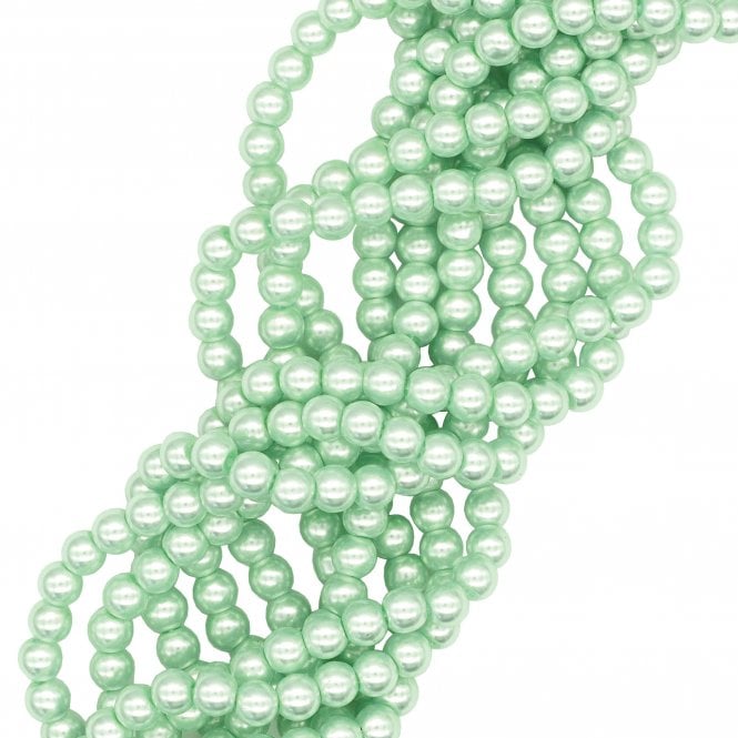 6mm Round Glass Pearl Beads - Pale Green - 140pcs (1 String)