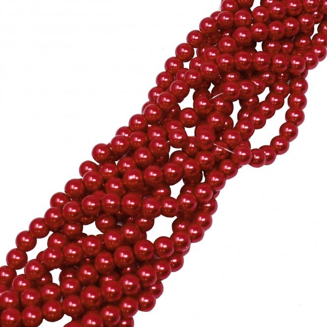 6mm Round Glass Pearl Beads - Ruby - 140pcs (1 String)