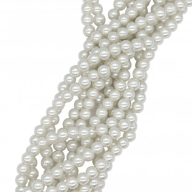6mm Round Glass Pearl Beads - White - 140pcs (1 String)