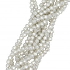 6mm Round Glass Pearl Beads - White - 140pcs (1 String)
