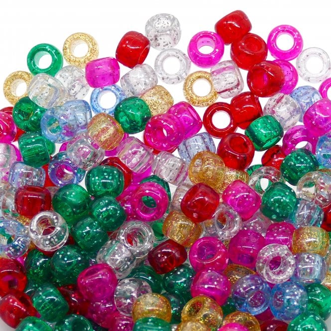 6x8mm Barrel Plastic Pony Bead Mix - Glitter - 100pk
