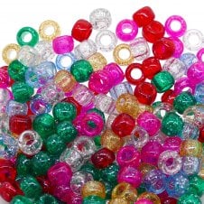 6x8mm Barrel Plastic Pony Bead Mix - Glitter - 100pk