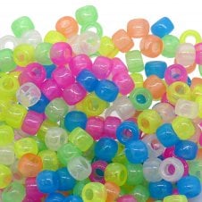 6x8mm Barrel Plastic Pony Bead Mix - Glow-in-the-Dark - 100pk