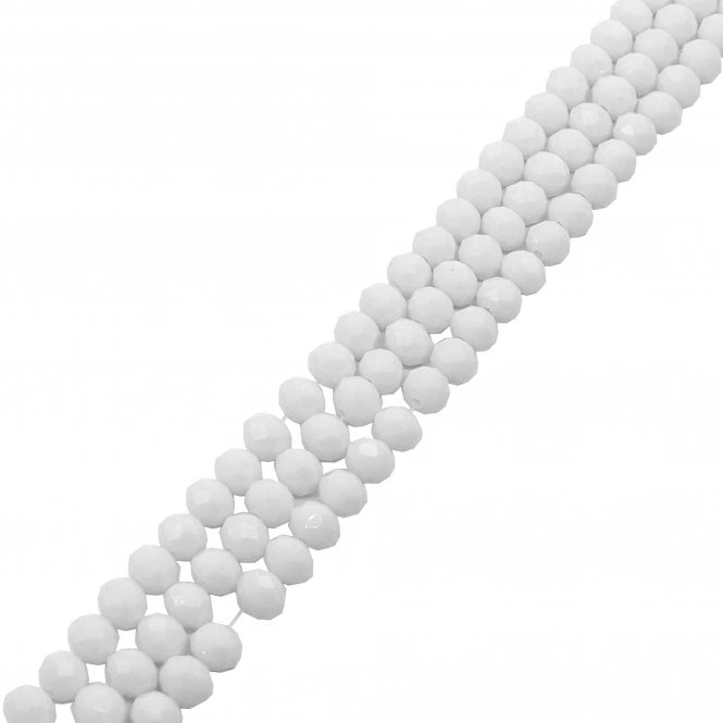 6x8mm Faceted Glass Rondelles - Opaque White - 68pcs (1 String)