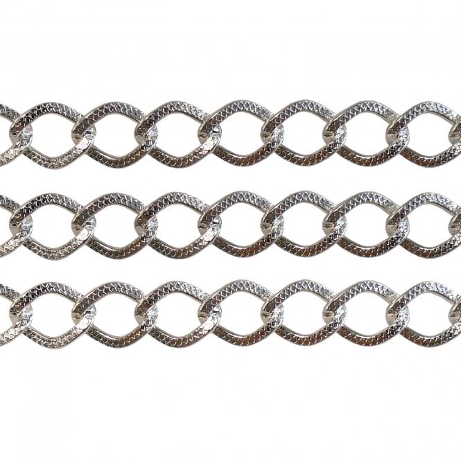 6x8mm Textured Link Curb Chain - Silver Plated - 1m