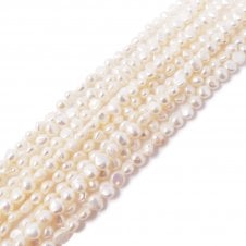 7-8mm Centre-Drilled Nuggets Freshwater Pearls - White/Ivory - 34cm