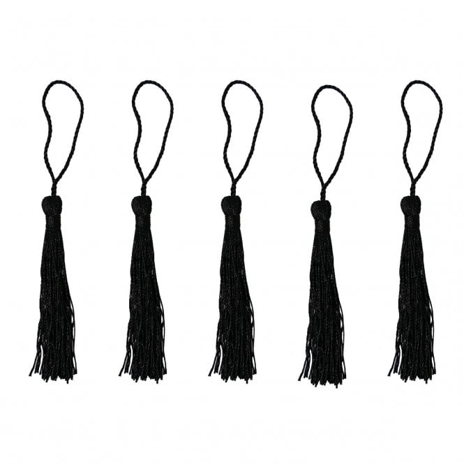 70mm Polyester Tassel with Loop - Black - 5pcs