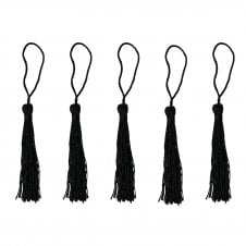 70mm Polyester Tassel with Loop - Black - 5pcs