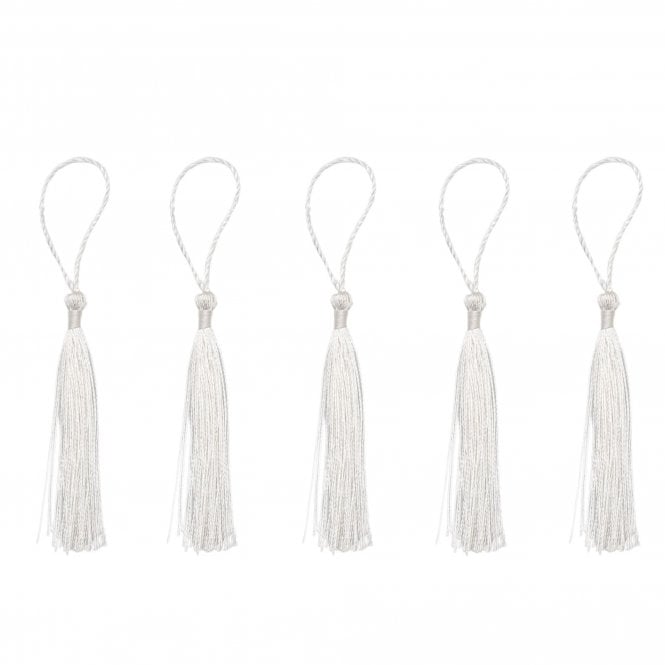 70mm Polyester Tassel with Loop - White - 5pcs