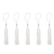 70mm Polyester Tassel with Loop - White - 5pcs