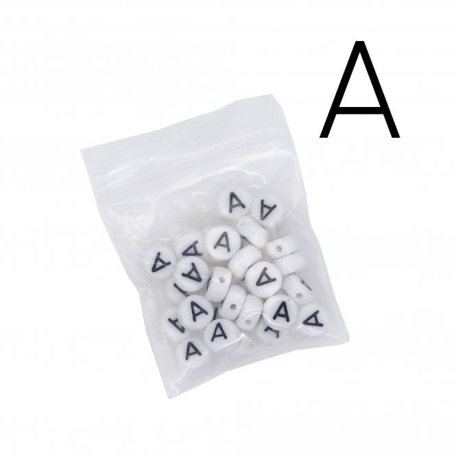7x4mm 'A' Letter/Alphabet Bead Individual Letter Pack - White -  30pcs appox