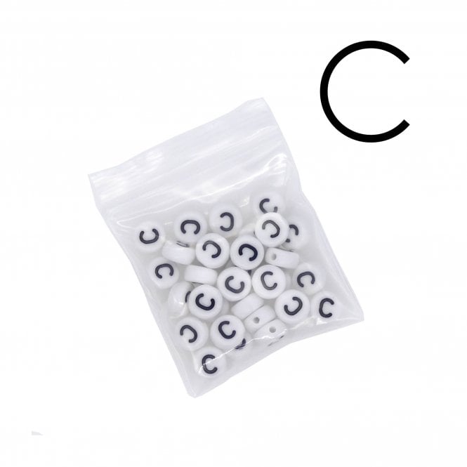7x4mm 'C' Letter/Alphabet Bead Individual Letter Pack - White -  30pcs appox