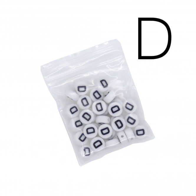 7x4mm 'D' Letter/Alphabet Bead Individual Letter Pack - White -  30pcs appox